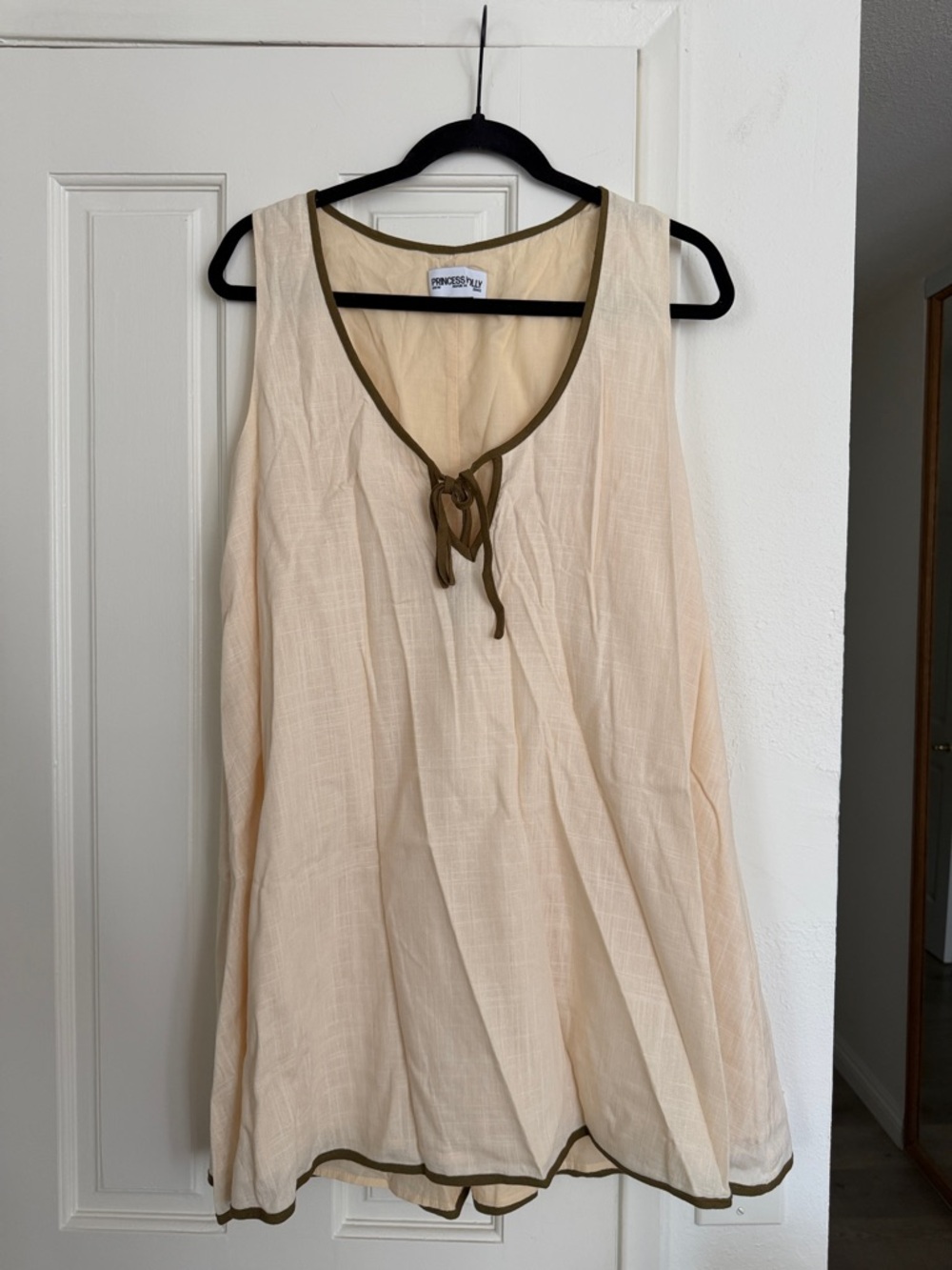 Princess Polly Light Beige Sleeveless Tunic with Olive Trim